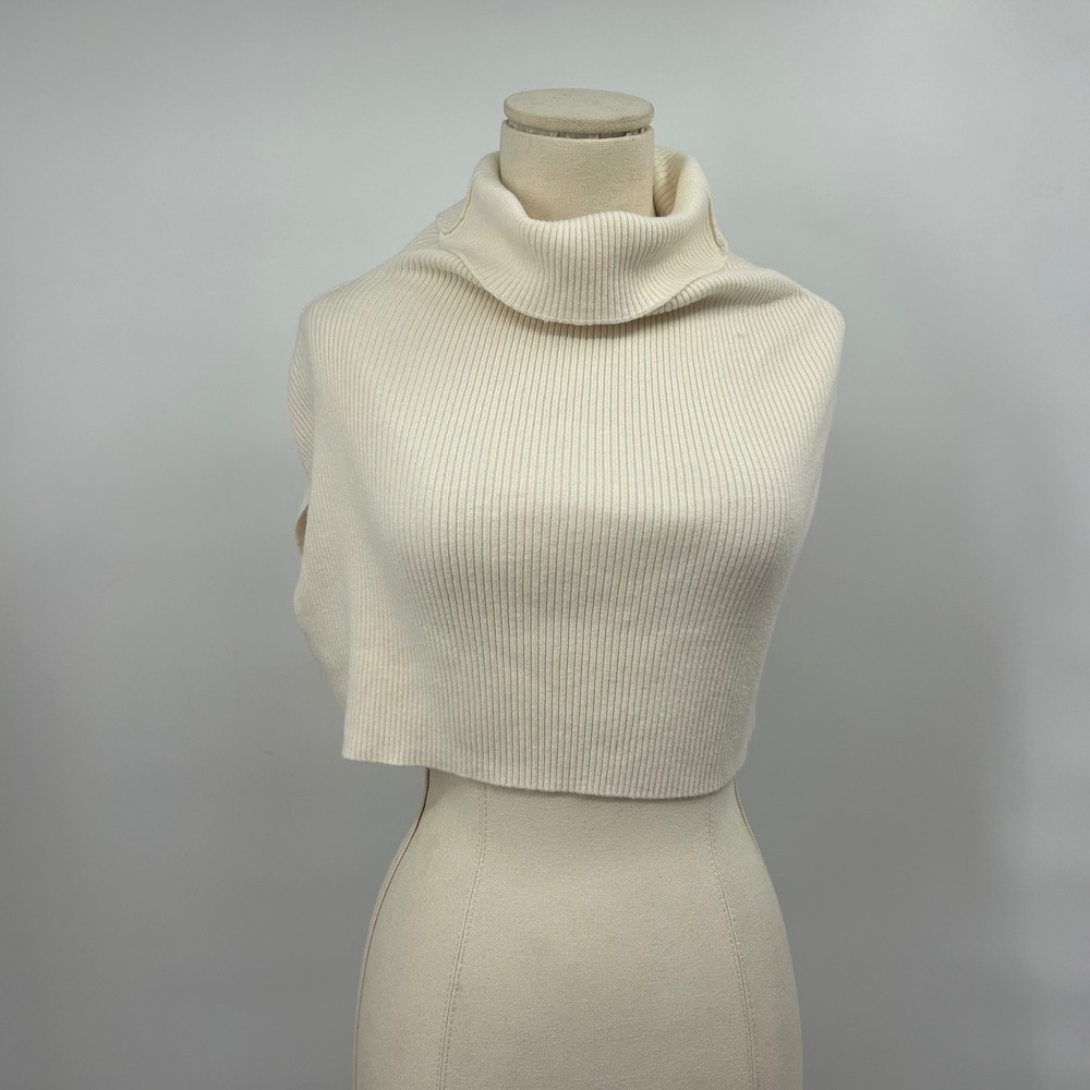 Viktoria Chan Cream Ribbed Knit Turtleneck Scarf Shoulder Wrap Dickey Small
